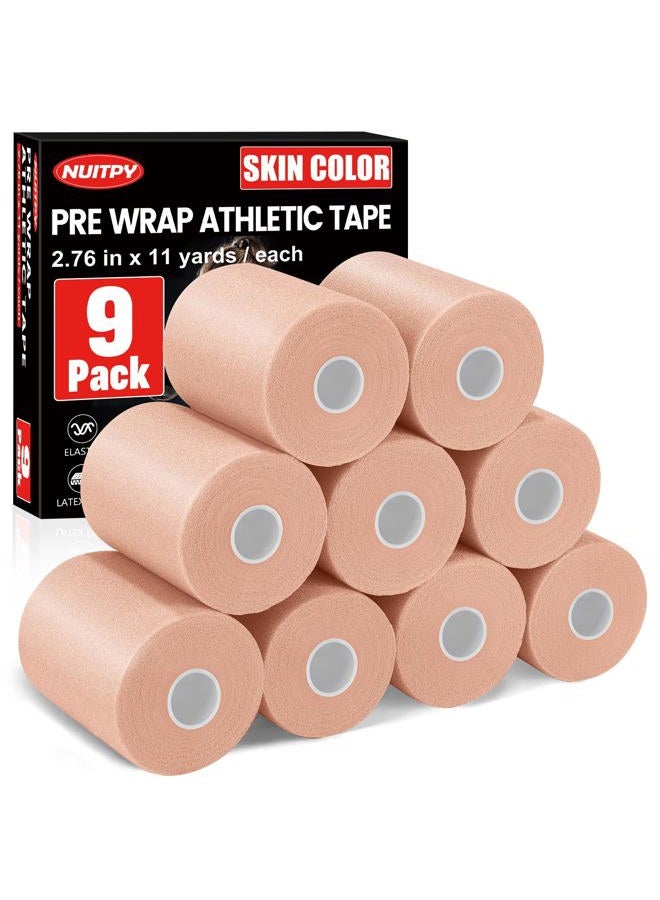 NUITPY 9 Pack Pre Wrap Tape, 2.76 Inch x 11 Yards Prewrap Athletic Tape for Hair Soccer, Pre Wrap Foam Tape, Soccer Pre Wrap Tape, Prewrap Headbands for Hair - Skin Color - Image 1