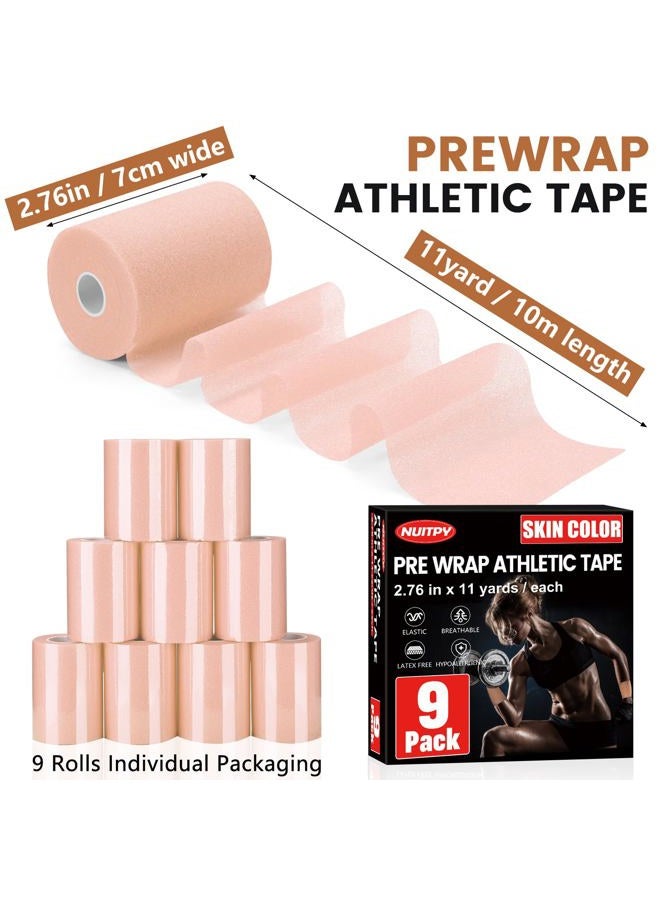 NUITPY 9 Pack Pre Wrap Tape, 2.76 Inch x 11 Yards Prewrap Athletic Tape for Hair Soccer, Pre Wrap Foam Tape, Soccer Pre Wrap Tape, Prewrap Headbands for Hair - Skin Color - Image 2