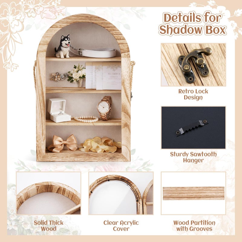 ARQRHTLY Arched Shadow Box Frame 10x16 Large Shadow Boxes Display Cases with Linen Back and Removable Wood Panels, Acrylic Front Picture Frame for Wedding Bouquet Photos Medals Memorabilia Keepsakes - Image 5
