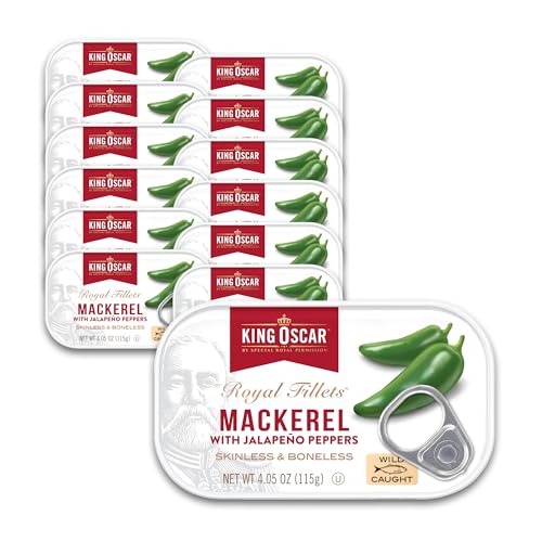 King Oscar Mackerel in Olive Oil with Jalapeo Peppers 405 Ounce Cans Pack of 12 Skinless Boneless Wild Caught Canned Mackerel Packaging May Vary - Image 1