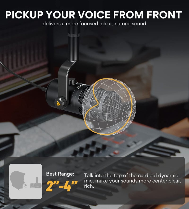 MAONO USB Dynamic Microphone, Podcast Recording Microphone with Gain Knob, Plug & Play, Metal Structure, Voice-Isolating Technology, Cardioid Studio PC Mic for Streaming, Vocal, Home Studio-PD100U - Image 4