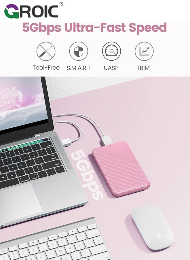 GROIC 2.5 Inch Hard Drive Pink Enclosure USB 3.0 to SATA 5Gbps for 7-9.5mm SSD HDD External Hard Drive Disk Case Support UASP Trim Tool - Image 3