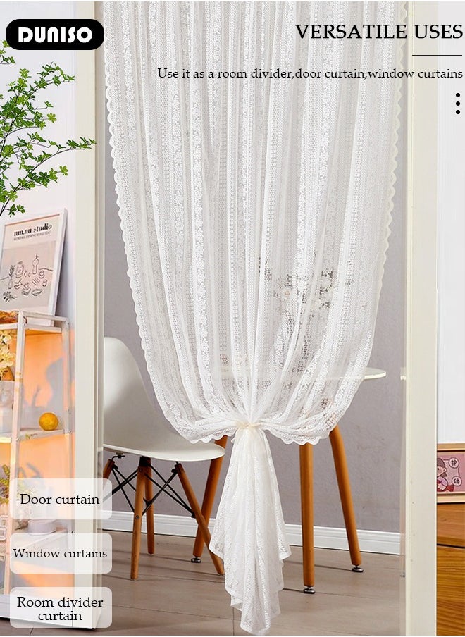 DUNISO - 2PCS Door Curtains for Doorways Privacy,Room Divider Curtains, Floral Net Curtains Voile Curtain Panel For Living Room Windows Doors,140*120CM,Suitable for Living Room Bedroom, Kitchen - Image 1