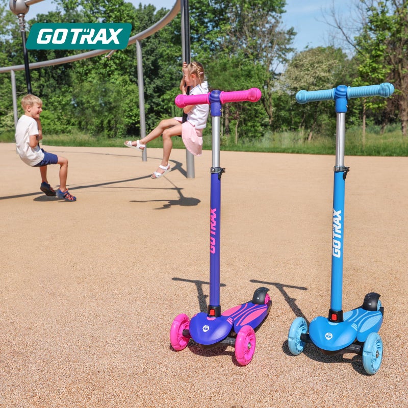 Gotrax KS1 Kids Kick Scooter, LED Lighted Wheels and 3 Adjustable Height Handlebars, Lean-to-Steer & Widen Anti-Slip Deck, 3 Wheel Scooter for Boys & Girls Ages 2-8 and up to 100 Lbs (Blue) - Image 2