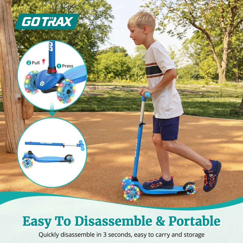 Gotrax KS1 Kids Kick Scooter, LED Lighted Wheels and 3 Adjustable Height Handlebars, Lean-to-Steer & Widen Anti-Slip Deck, 3 Wheel Scooter for Boys & Girls Ages 2-8 and up to 100 Lbs (Blue) - Image 5