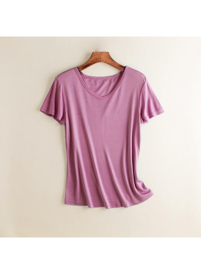 VUELO Mulberry Silk Short-sleeved Solid Color Shirt V-neck Simple Bottoming Shirt Thin Loose Plus Size Silk T-shirt Women's