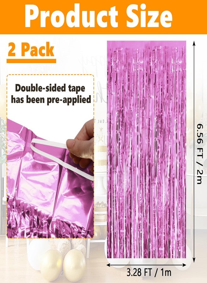 Entisn 2 Pack Pink Foil Fringe Curtains, 3.28 x 6.56 Ft Metallic Tinsel Foil Backdrop, Door Streamer Photo Booth Backdrop for Birthday Party, Bachelorette Wedding Holiday Disco Decorations - Image 2