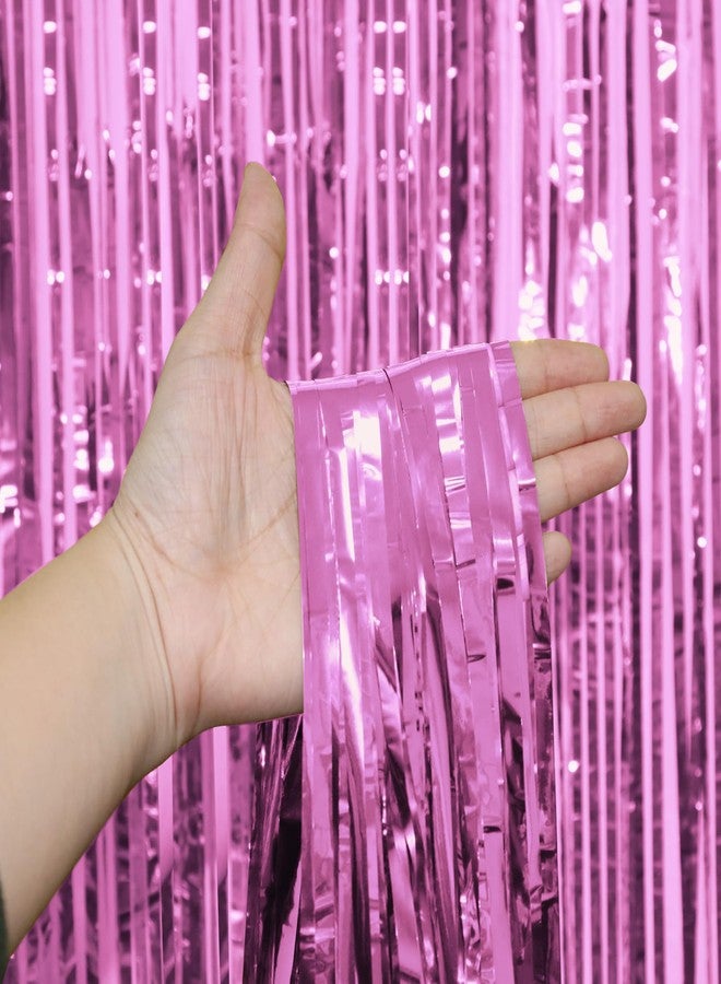 Entisn 2 Pack Pink Foil Fringe Curtains, 3.28 x 6.56 Ft Metallic Tinsel Foil Backdrop, Door Streamer Photo Booth Backdrop for Birthday Party, Bachelorette Wedding Holiday Disco Decorations - Image 3