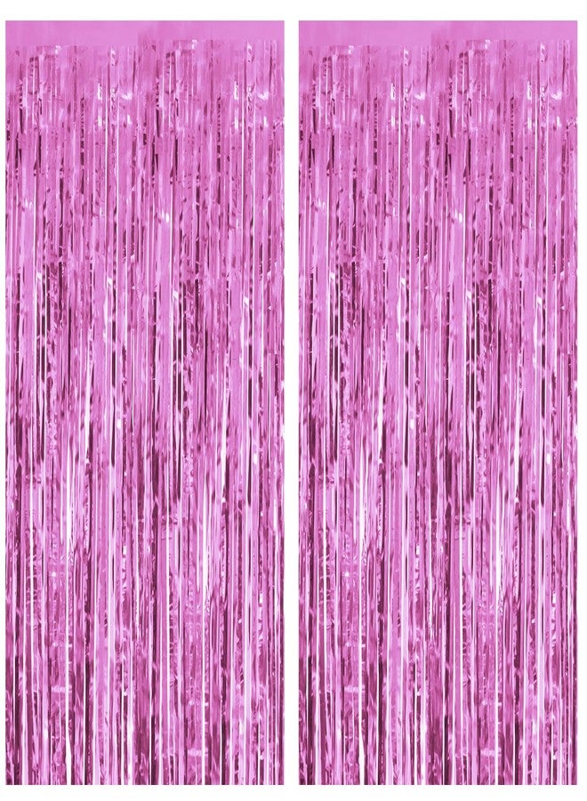 Entisn 2 Pack Pink Foil Fringe Curtains, 3.28 x 6.56 Ft Metallic Tinsel Foil Backdrop, Door Streamer Photo Booth Backdrop for Birthday Party, Bachelorette Wedding Holiday Disco Decorations - Image 1