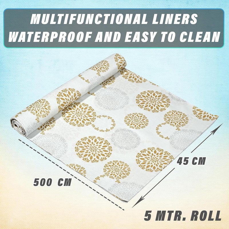 Kuber Industries Rangoli Print PVC Wardrobe Kitchen Drawer Cupboard Cabinet Shelf Mat Shelf Liner 5 Mtr WhiteKUBMART15105 - Image 3