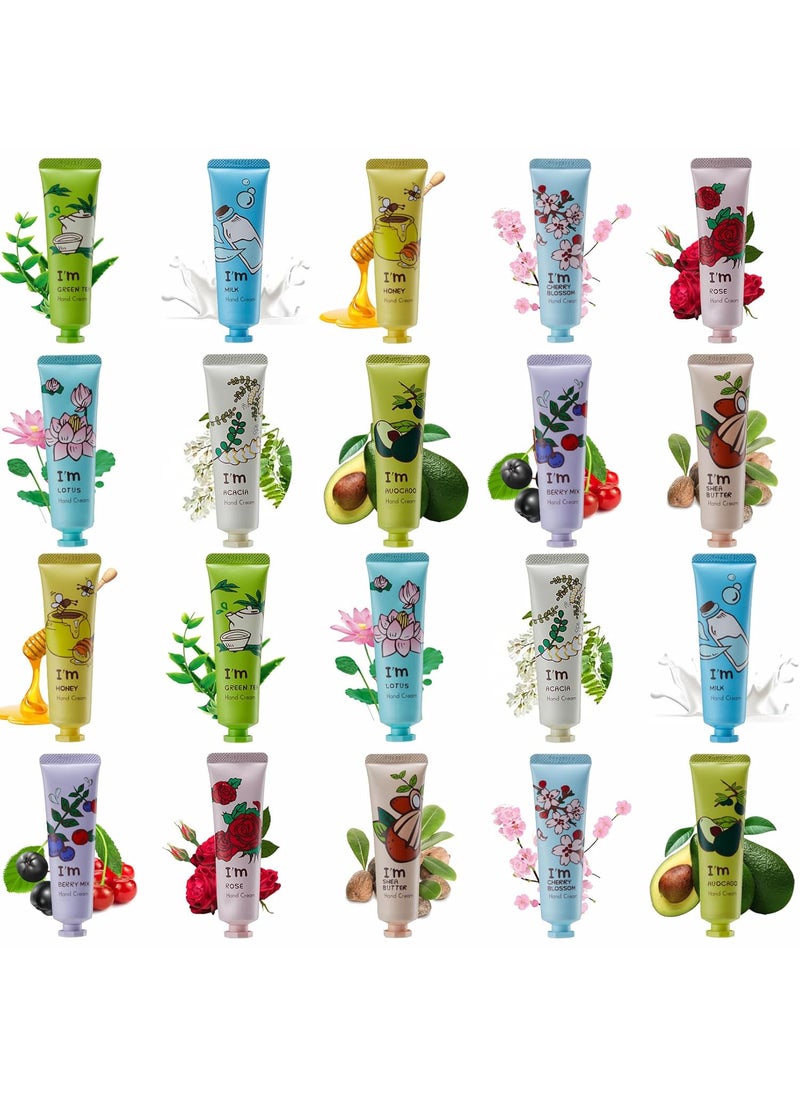 Iccbeeme 20 Pack Hand Cream Gift SetHand Lotion for Dry Cracked HandsWorking Hands BodyTravel Size Hand CreamMoisturizing Hand LotionHoliday Gift for Women Valentines Day Mothers Day Colorful 