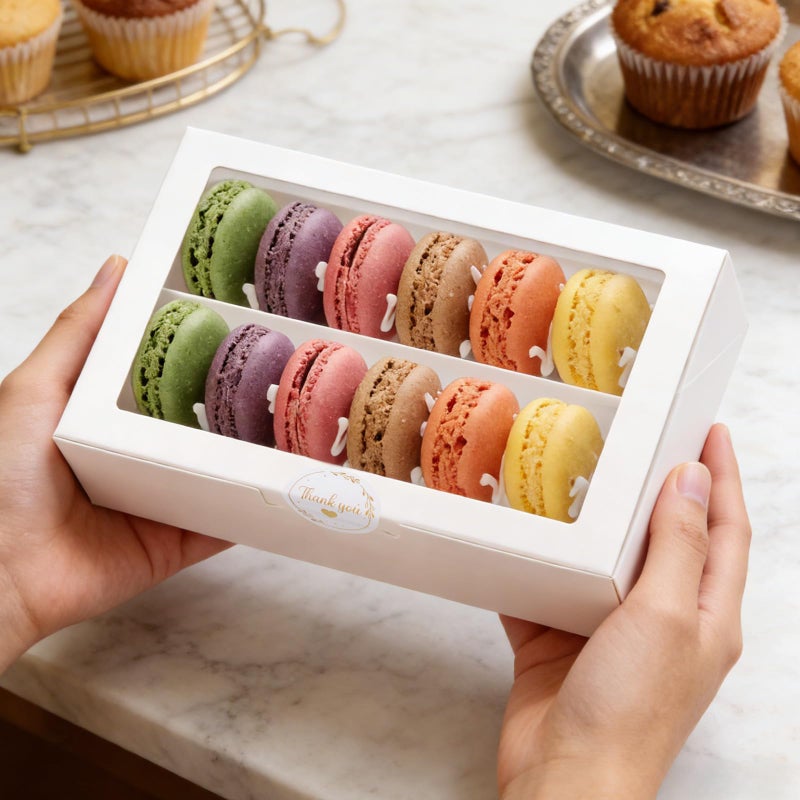 YODYZJ 20 Pack Macaron Boxes with Window - 7.3x4.6x2 in Macaron Packaging Containers Holds 12 pcs,Small Cookie, Truffle and chocolate covered strawberry boxes for Gift Giving - Image 5