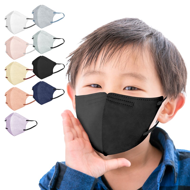 Kids 3D Colorful Mask Triple-Layer Ear Comfort Black + black ear rope (10 bags)