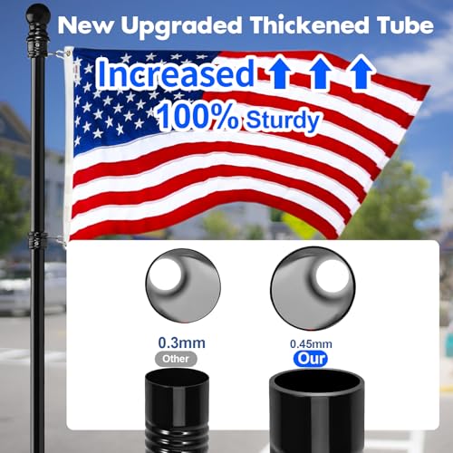 Anovo Flag Pole Kit Upgraded Holder Stainless Steel 5 FT Flag Poles with1 Inch Metal 360 Rotating Flag Pole Rings TwoPosition Flag Pole Bracket Mounting for Outside House Porch 5 FTBlack - Image 3