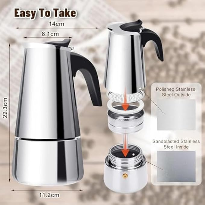 Shinzy Coffee Pot Stainless Steel Moka Pot Italian Coffee Maker 9 Cup15 Oz Stovetop Espresso Maker For Gas Or Electric Ceramic Stovetop Camping Manual Coffee Percolator For Cappuccino Or Latte 9Cup - Image 3