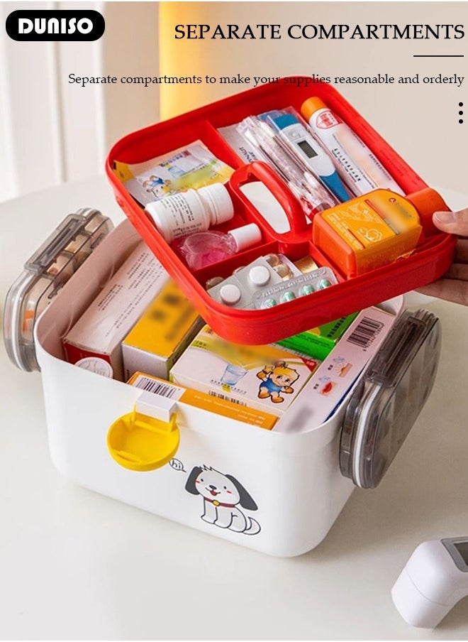 2 Layers Large Medicine Storage Box, Family small safety emergency medical storage box kit travel,Layered Daily Medicine Cabinet,First Aid Storage Box Container Bin with Compartments and Portable Handle for Family