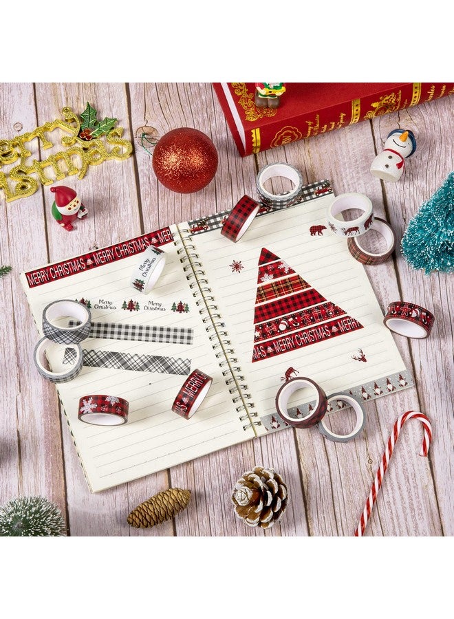 Whaline 12 Roll Christmas Washi Tape Red Black Plaids Xmas Tree Snowflake Gnome Washi Tape 15Mm Wide Christmas Holiday Decorative Masking Tape For Scrapbook Journal Diy Craft Gift Wrapping - Image 4