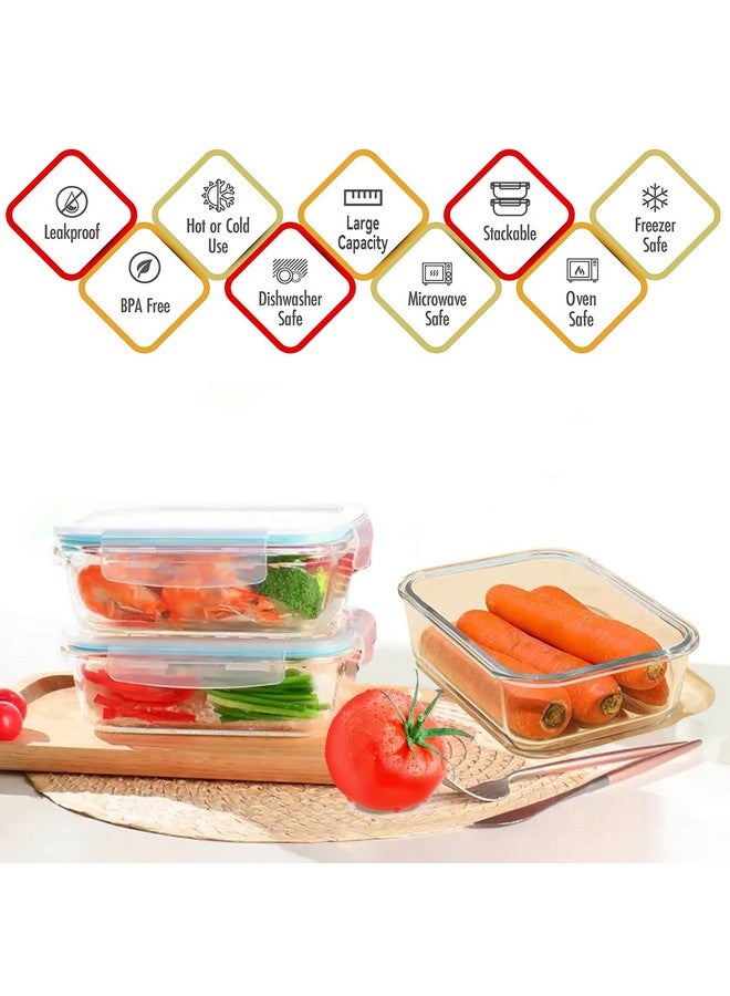 Luvan 60oz Large Glass Food Storage Containers with Lids,Glass Meal Prep Containers/Bento Boxes/Lunch Containers,BPA Free & Leak-Proof for Microwave,Oven,Freezer and Dishwasher Safe(2Pcs) - Image 2