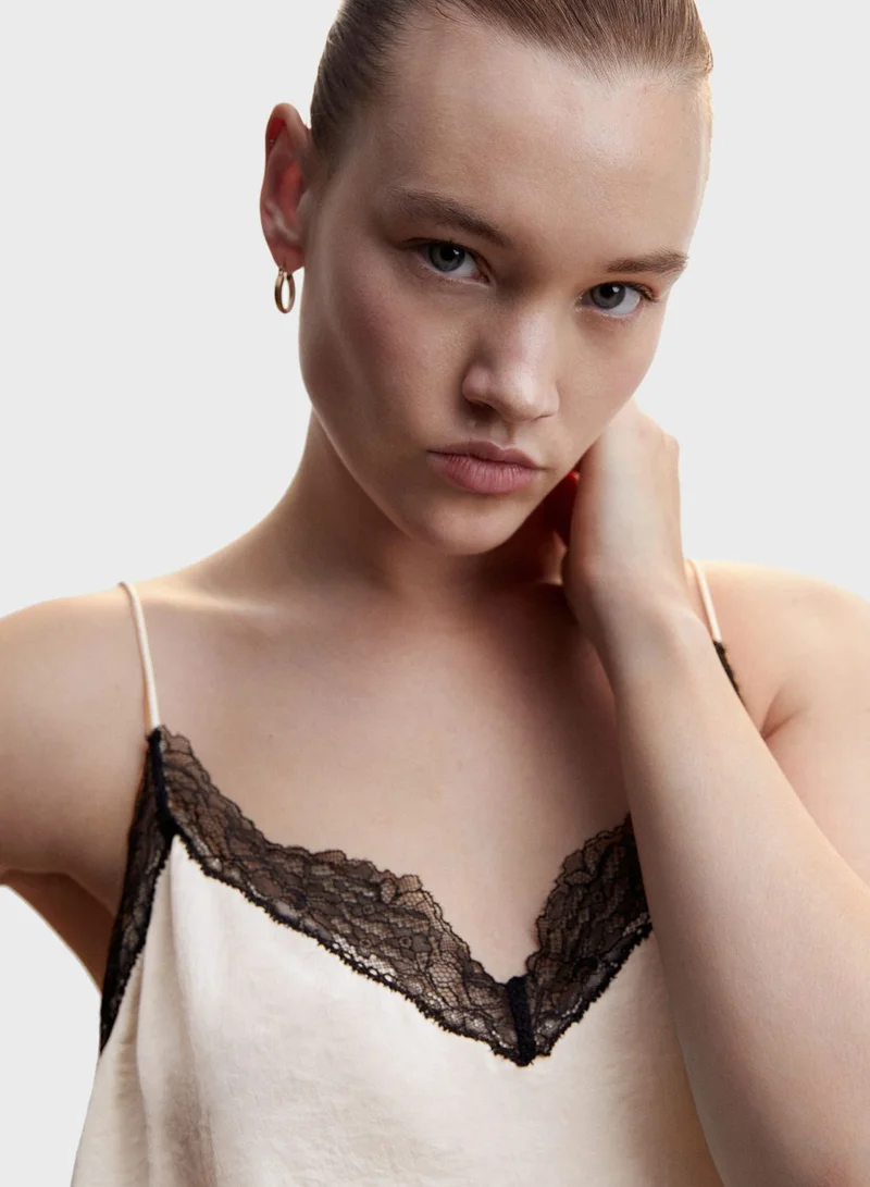 MANGO Strappy Lace Detail Tank Top