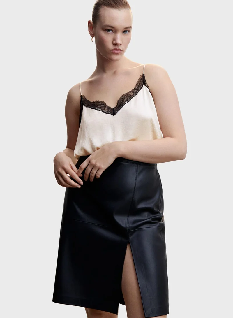 MANGO Strappy Lace Detail Tank Top