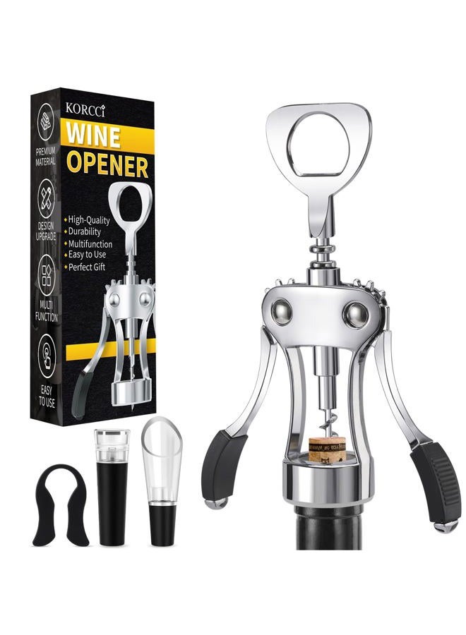 KORCCI Multifunctional Wine Bottle Opener Gift Set - Heavy-Duty Zinc Alloy Wing Corkscrew, Foil Cutter, Vacuum Stopper & Aerator Pourer for Kitchen, Bar, Restaurant, Bartenders - Image 1