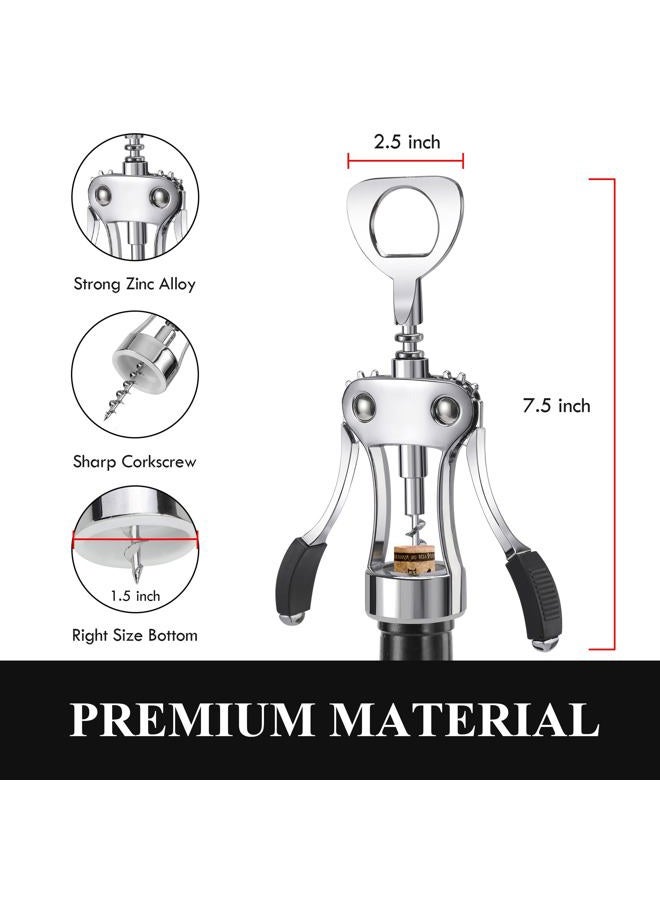 KORCCI Multifunctional Wine Bottle Opener Gift Set - Heavy-Duty Zinc Alloy Wing Corkscrew, Foil Cutter, Vacuum Stopper & Aerator Pourer for Kitchen, Bar, Restaurant, Bartenders - Image 3