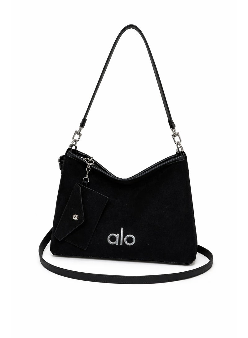 Alo Yoga Women’s Suede Shoulder Bag with Adjustable Strap and Mini Pouch – Casual Hobo Handbag for Daily Use - Image 1