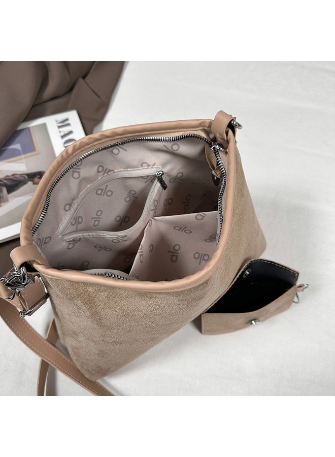 Alo Yoga Women’s Suede Shoulder Bag with Adjustable Strap and Mini Pouch – Casual Hobo Handbag for Daily Use - Image 4