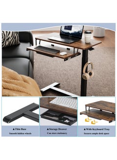 Fydeamer Fydeamer Overbed Table with Wheels, Upgrade Medical Table with Drawer, Hospital Bed Table, Workstation Table, Adjustable Overbed Bedside Rolling Laptop Table Wood  - Image 4