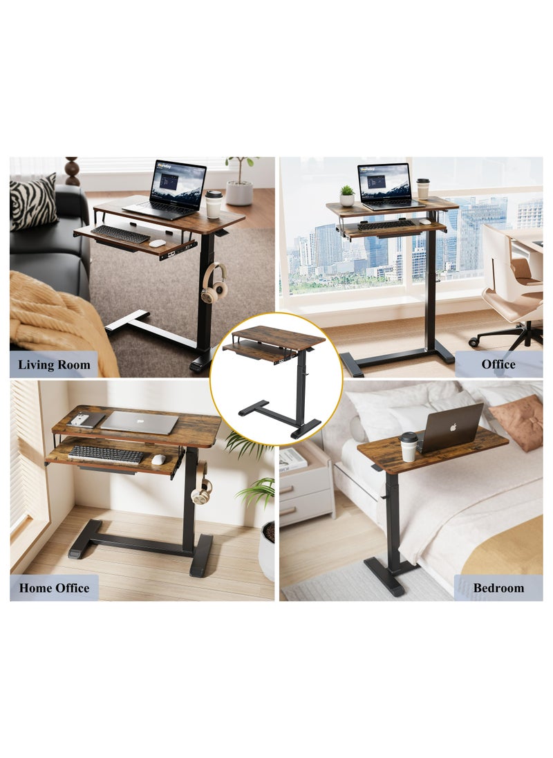 Fydeamer - Fydeamer Overbed Table with Wheels, Upgrade Medical Table with Drawer, Hospital Bed Table, Workstation Table, Adjustable Overbed Bedside Rolling Laptop Table Wood - Image 1