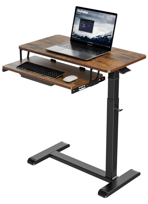 Fydeamer Overbed Table with Wheels, Upgrade Medical Table with Drawer, Hospital Bed Table, Workstation Table, Adjustable Overbed Bedside Rolling Laptop Table Wood