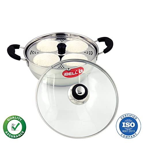 iBELL 2P08G Multi Purpose Kadai with Idli Maker Stainless Steel, 2 Plates 8 Idlies, with Glass Lid - Image 3