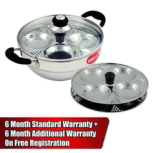 iBELL 2P08G Multi Purpose Kadai with Idli Maker Stainless Steel, 2 Plates 8 Idlies, with Glass Lid - Image 2