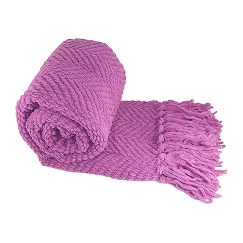 Home Soft Things Purple Throw Blanket Knitted Tweed Throw 50'' x 60'', Violet, Super Soft Cozy Warm Comfortable Breathable Throw for Living Room Chair Couch Bed Sofa Bedroom Home Décor - Image 1