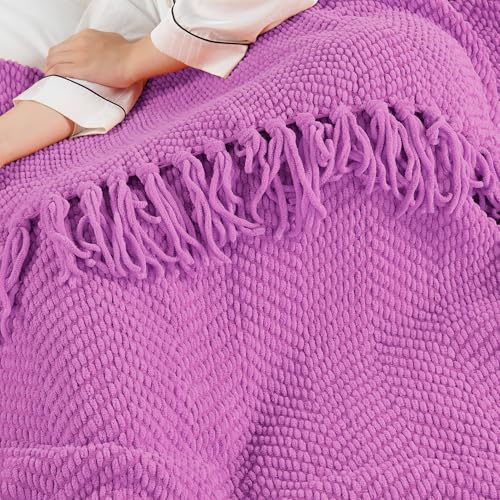 Home Soft Things Purple Throw Blanket Knitted Tweed Throw 50'' x 60'', Violet, Super Soft Cozy Warm Comfortable Breathable Throw for Living Room Chair Couch Bed Sofa Bedroom Home Décor - Image 3