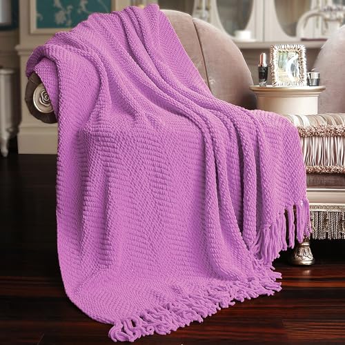 Home Soft Things Purple Throw Blanket Knitted Tweed Throw 50'' x 60'', Violet, Super Soft Cozy Warm Comfortable Breathable Throw for Living Room Chair Couch Bed Sofa Bedroom Home Décor - Image 2