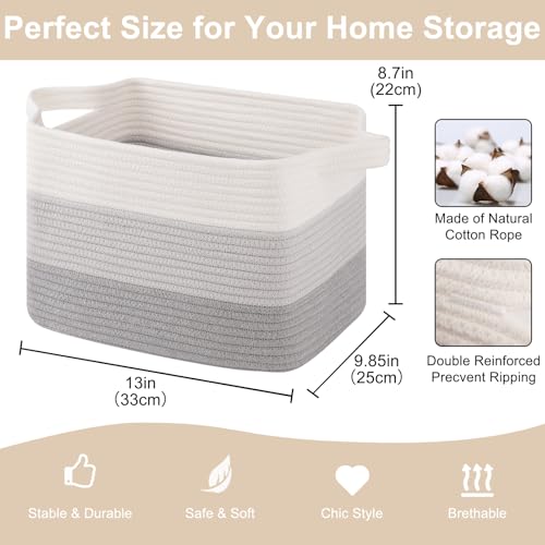 OIASKET Storage Baskets for Organizing Woven Baskets for Shelves Rectangle Decorative Organizer for Storage Clothes Toy Books Towels Nursery Bins 3 Pack Gradient Grey 13x985x87 - Image 3