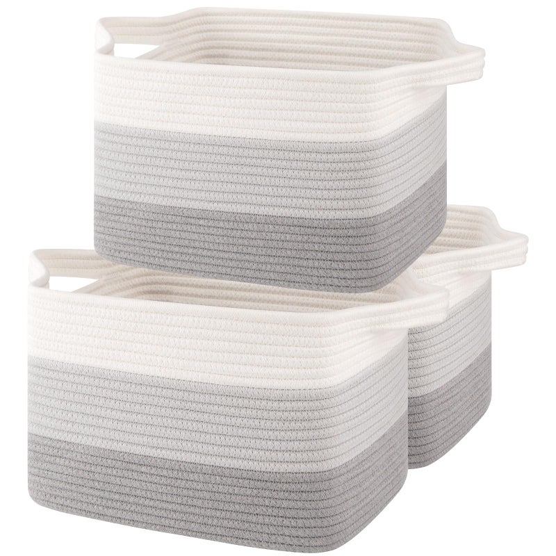 OIASKET Storage Baskets for Organizing Woven Baskets for Shelves Rectangle Decorative Organizer for Storage Clothes Toy Books Towels Nursery Bins 3 Pack Gradient Grey 13x985x87 - Image 2