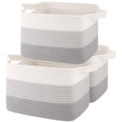 OIASKET Storage Baskets for Organizing Woven Baskets for Shelves Rectangle Decorative Organizer for Storage Clothes Toy Books Towels Nursery Bins 3 Pack Gradient Grey 13x985x87 - Image 1