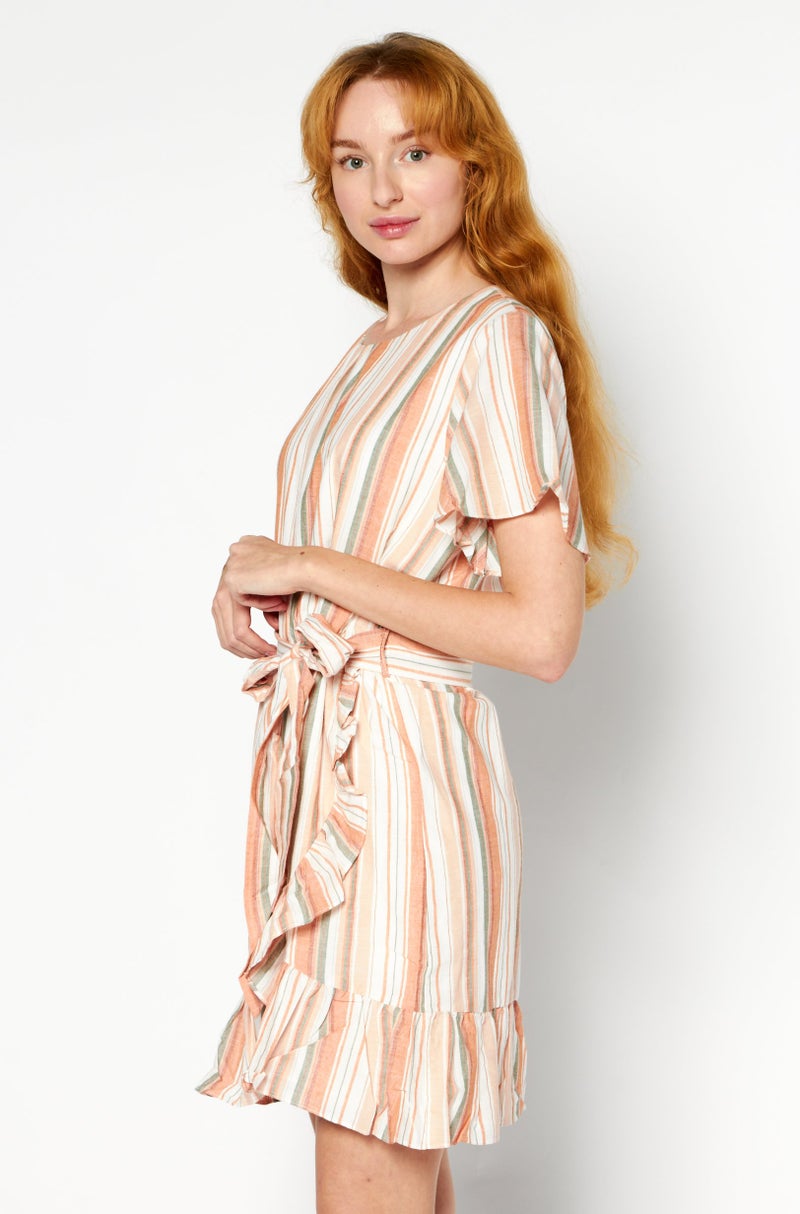 Lost + Wander فستان قصير بأكمام قصيرة وياقة دائرية للنساء، مجموعة برتقالية - Image 3