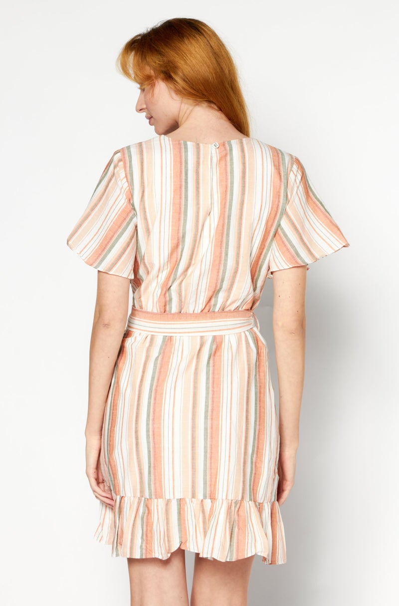 Lost + Wander فستان قصير بأكمام قصيرة وياقة دائرية للنساء، مجموعة برتقالية - Image 2