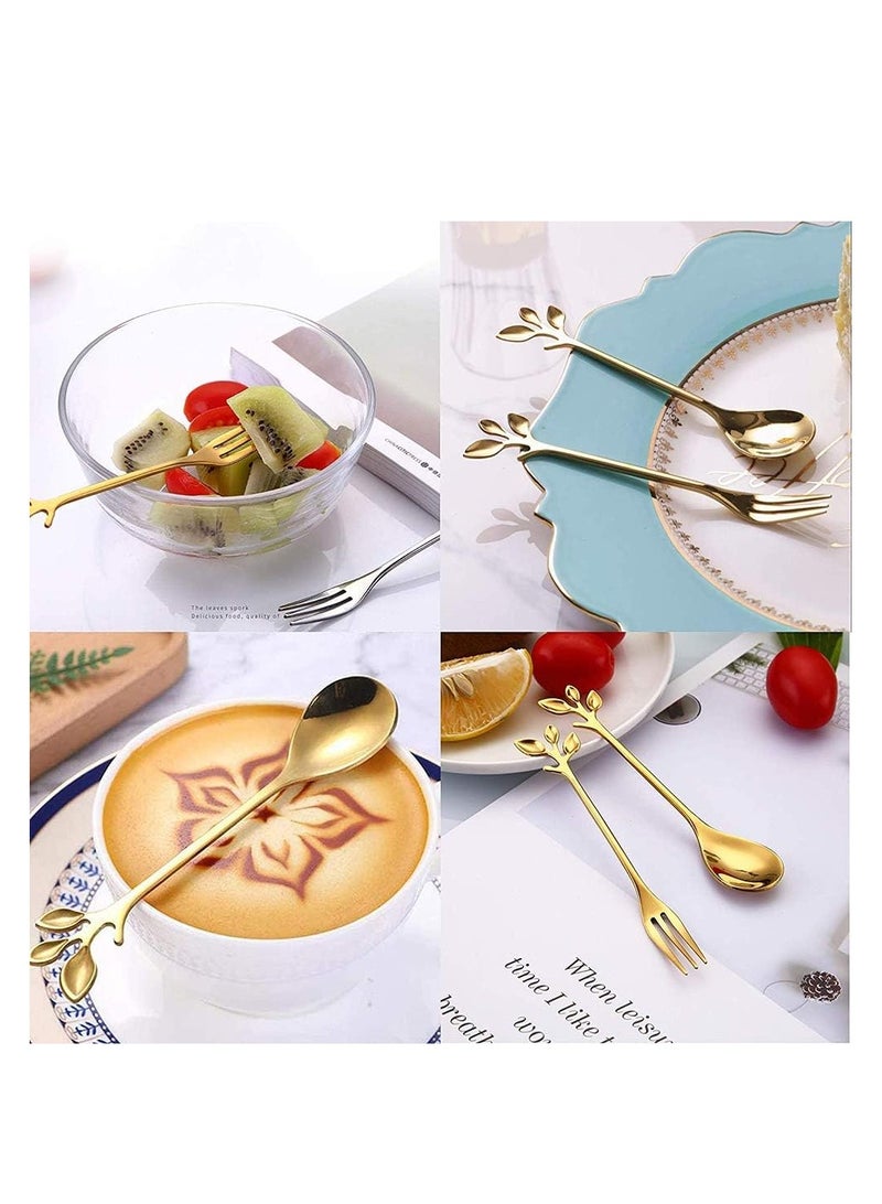 SYOSI ملعقة قهوة من الفولاذ المقاوم للصدأ مع ورق الذهب، شوكة مقبلات، أدوات مائدة مبتكرة، ملاعق حلوى، للتقليب، الخلط، السكر، التحريك، الآيس كريم، الفواكه، الكعك، مجموعة ملاعق شاي 10 قطع - Image 4