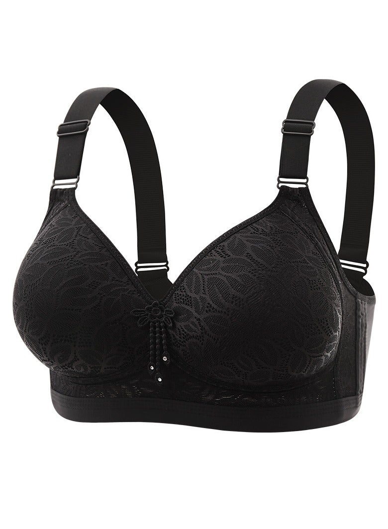 Loquat Womens Soft Smoothing Lace Bras Unpadded wireless Bra Black