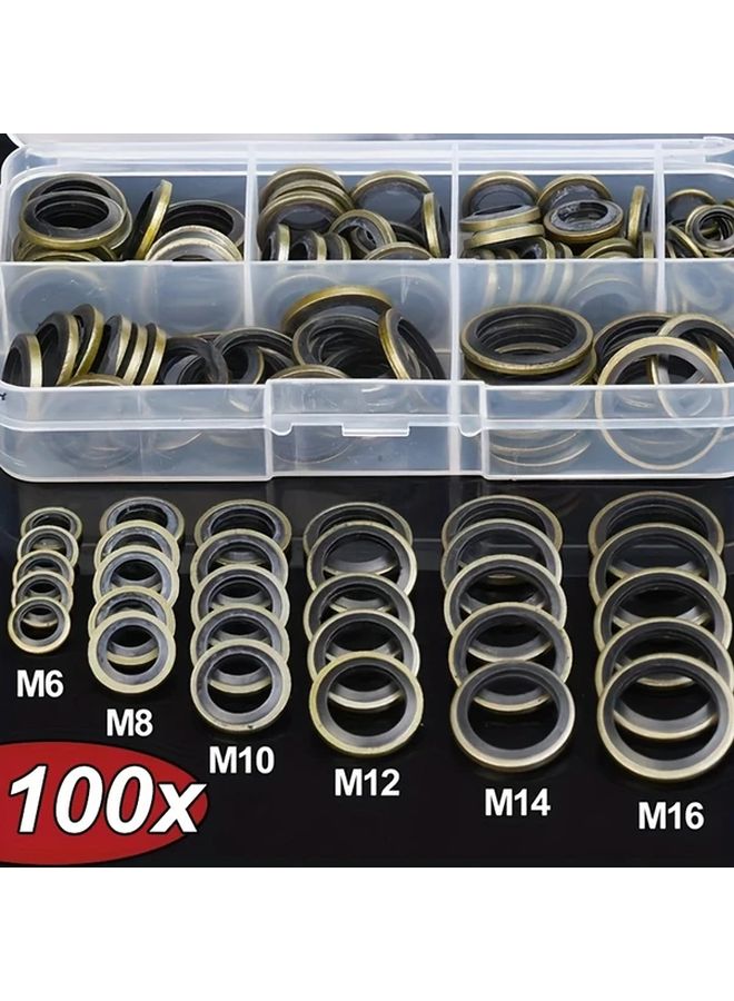 Oil Drain Bolt Gasket Kit 100 Pcs M6 M8 M10 M12 M14 M16 Rubber Seal Replacement - Image 1