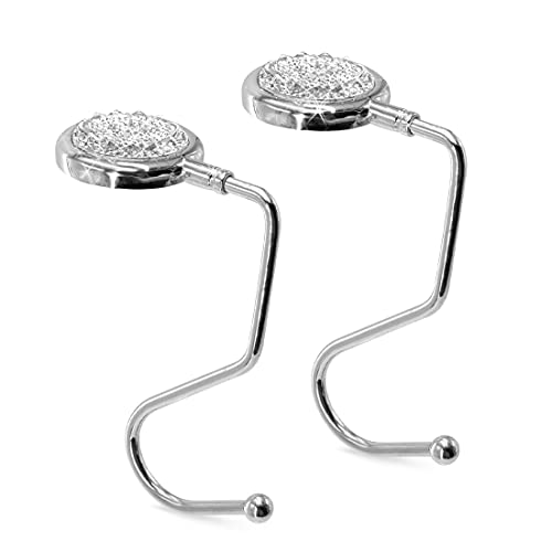 TANOSII Purse Hook Mental Clutch Holder Handbag Rhinestone Hanger for Table Desk Reverse White 2 Packs - Image 1