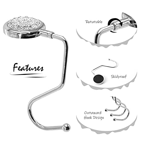 TANOSII Purse Hook Mental Clutch Holder Handbag Rhinestone Hanger for Table Desk Reverse White 2 Packs - Image 4
