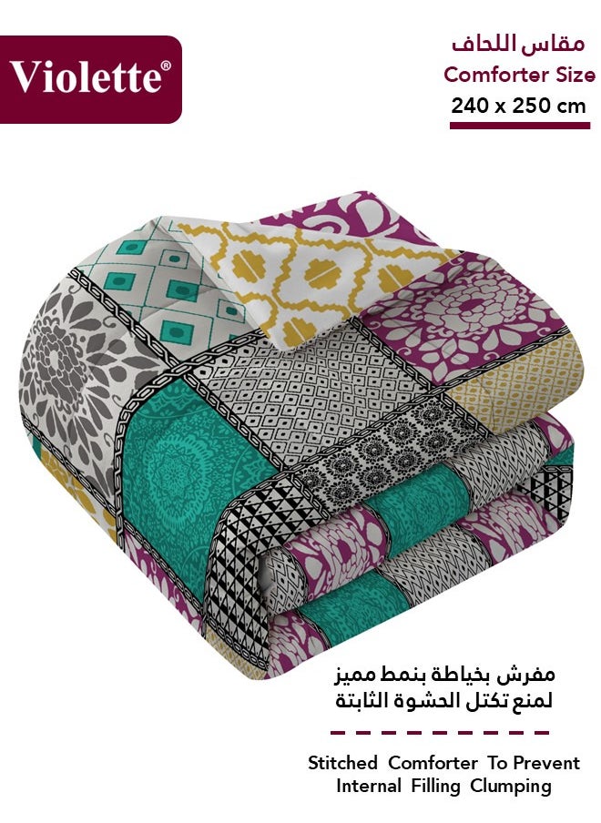 ﭬيولت طقم لحاف بوجهين بحشوة ثابتة من ﭬيولت, بتصميم مشجر فريد و جذاب , مصنوع من مزيج القطن الطبيعي مع البوليستر, فائق النعومة وجيد التهوية, مكون من 4 قطع ,  مقاس كينج ( 240×250 سم) , لون مشجر7342  - Image 3