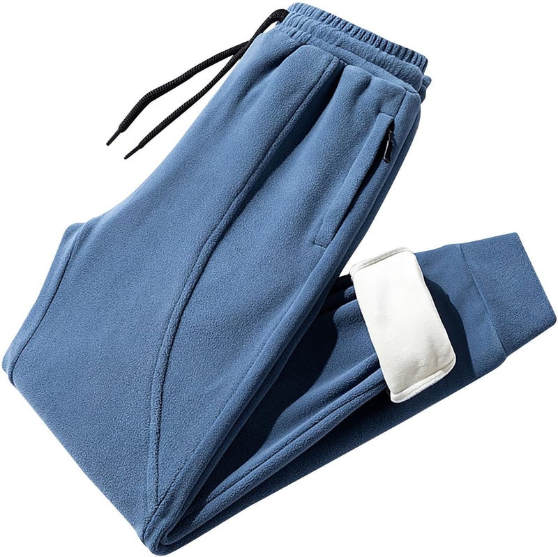 woobles Men's Casual Cotton Pajama Yoga Pants Warm Sweatpants Fleece Sherpa Lined Winter Jogger Pants 4X-Large 006-blue - Image 2
