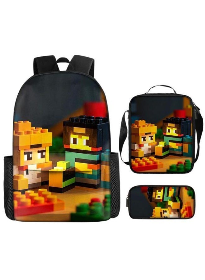 Cartoon three-piece schoolbag with front pocket - 454  - Image 2