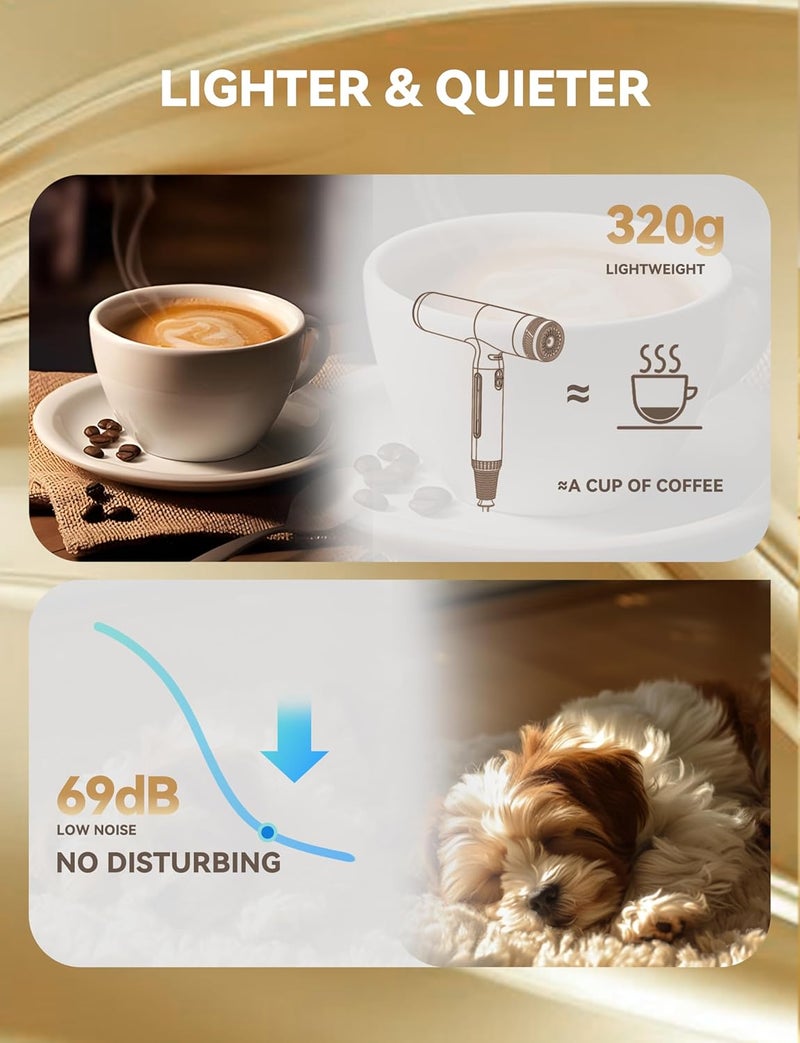 Professional Ionic Hair Dryer Travel Hairdryer 2200W,110,000 RPM High Speed EC Motor,320g Lightweight Hairdryer,200 Million Ionic Blow Dryer with 1 Diffuser & 1 Nozzle Accessories - Image 3